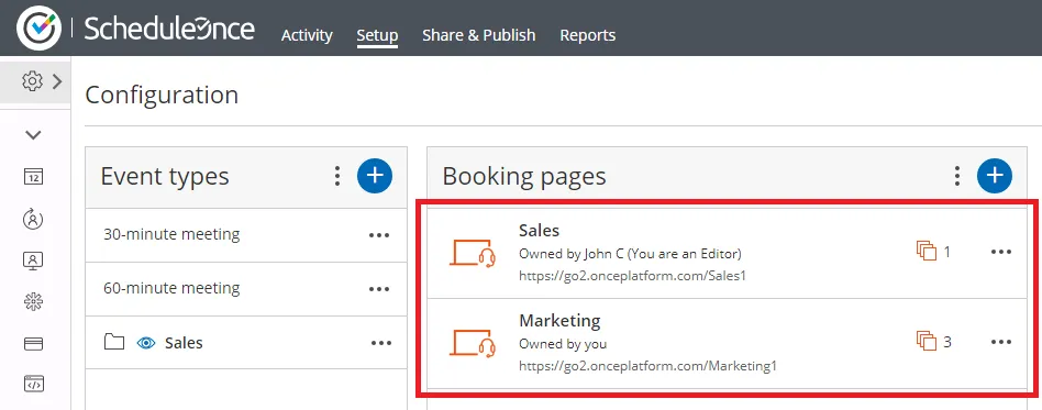 Figure 2: An Admin’s ScheduleOnce setup page