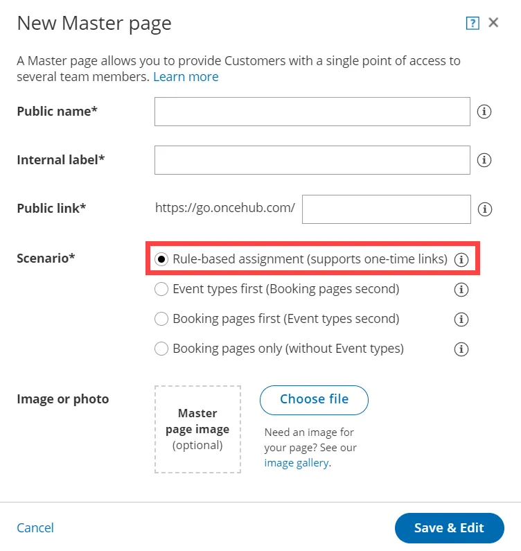 Figure 1: New Master page pop-up