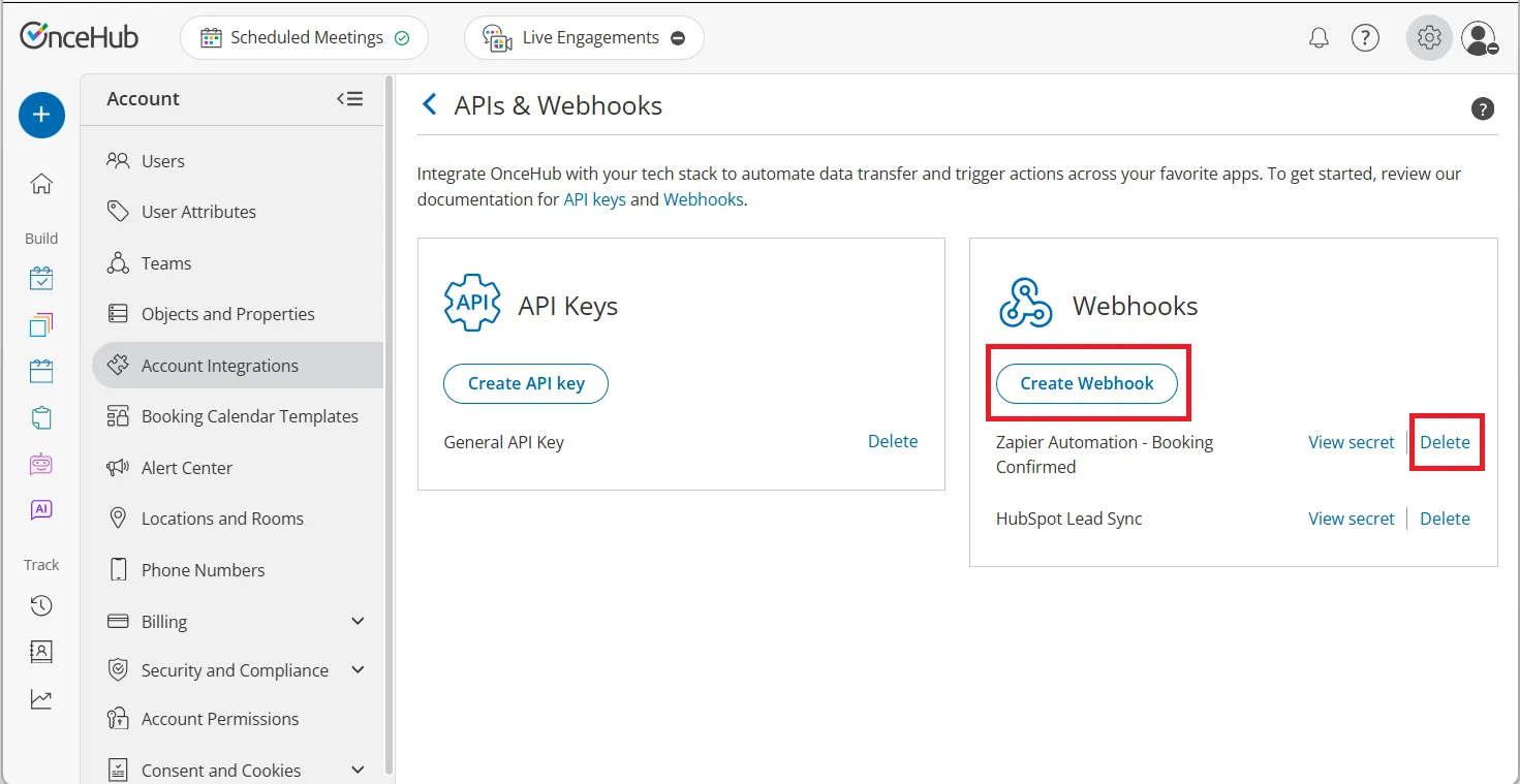 API Integration page with navigation menu