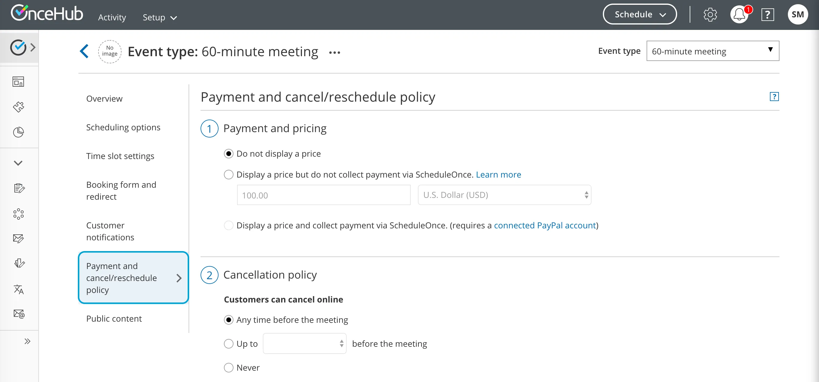 Figure 1: Payment and cancel/reschedule policy