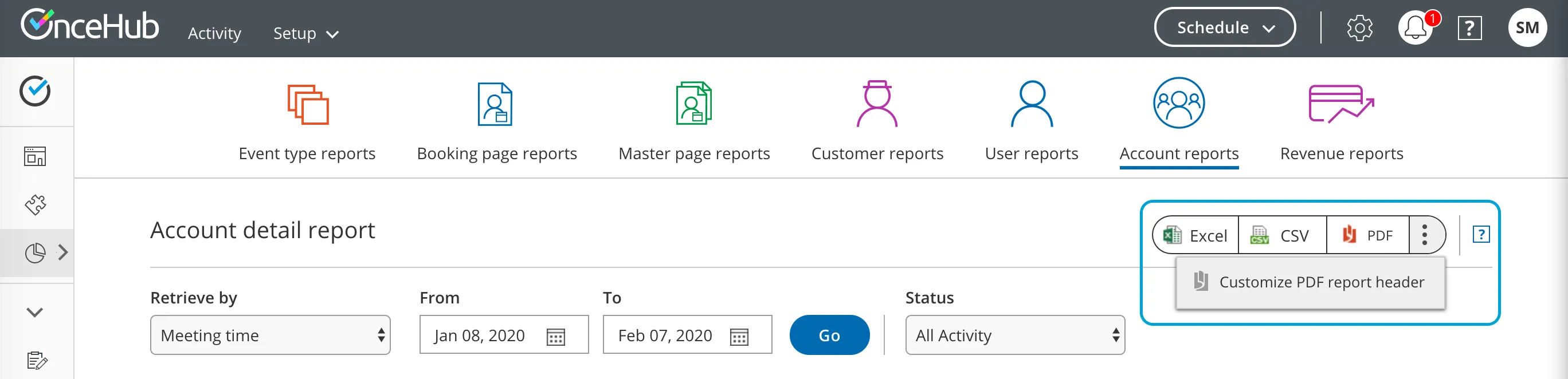 Figure 1: Customize report header option